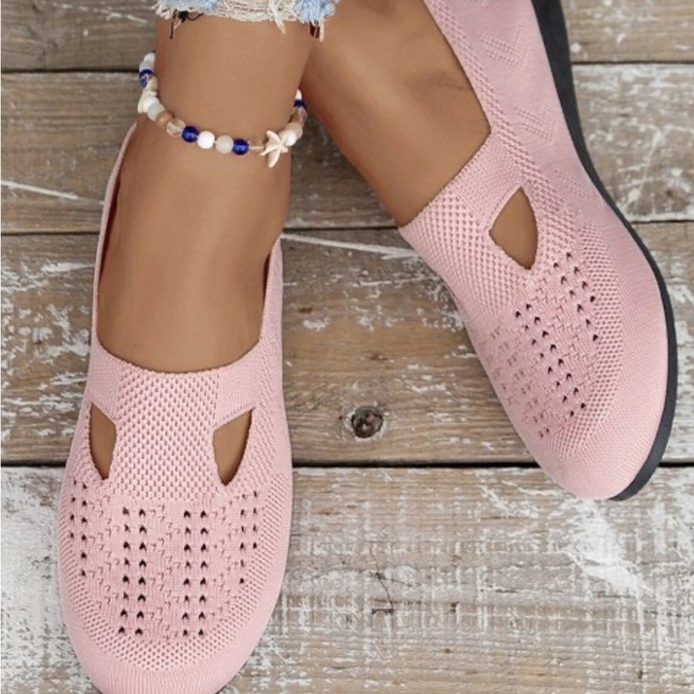 PAOTMBU Women’s Pink Eyelet Slip On Loafer Shoes Size 8 M US